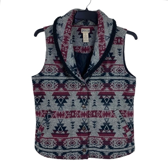 Duluth Trading Co Sherpa Festivest Aztec Vest Women’s Size M Gray Southwestern - Picture 2 of 9